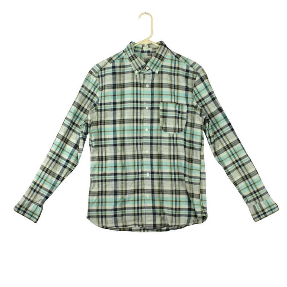 J Crew Shirt Men Size M Indian Madras Green Plaid Slim Long Sleeve Button Down